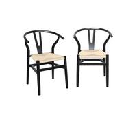 Silla De Madera Con Asiento De Cuerda, Set De 2, Negro