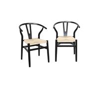 Silla De Madera Con Asiento De Cuerda, Set De 2, Negro