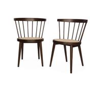 Silla De Madera Y Caña, Set De 2, Madera Oscura