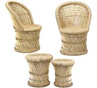 Silla de Marrakech, silla de jardín y taburete de bambú. Juego de muebles para balcón "Aleja Benita", de 4 piezas, con un diámetro de 42 cm. Ideal para jardín, terraza y balcón