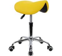 Silla de montar Unyqoos® KKTONER: silla de trabajo y oficina con asiento tipo sillín, regulable en altura, giratoria 360°, tapizada en cuero sintético, color amarillo, altura de 45 a 61 cm, capacidad 