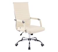 CLP Silla De Oficina Amadora En Polipiel o Tela I Silla Ejecutiva con Ruedas & Reposabrazos I Silla De Escritorio, Color:Crema, Material:Cuero Sintetico