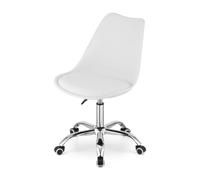 Silla de Oficina Blanca con Ruedas Giratorias, Altura Regulable 70-91 cm, Asiento Acolchado de Espuma y Respaldo Ergonómico, Tapizado PVC Fácil de Limpiar, para Escritorio, Estudio y Teletrabajo