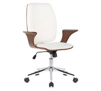 CLP Silla De Oficina Burbank Giratoria En Tela o Polipiel I Silla Ejecutiva con Ruedas, Estructura De Madera & Base De Metal, Color:Nuez/Blanco, Material:Cuero Sintetico