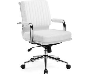 Silla de oficina CH317 - Silla de escritorio ergonómica - Giratoria con ruedas - Con reposabrazos - Fabricada en tejido tipo "teddy" - 49x49x105 cm - Blanca