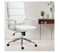 Silla de oficina CLP Cleveland I, tapizada en cuero genuino, cuero sintético o tela | Color: blanco. Material: cuero sintético