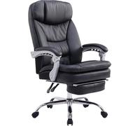 Silla de oficina CLP modelo XL, tapizada en cuero sintético, con reposapiés, altura ajustable y giratoria. Color: negro