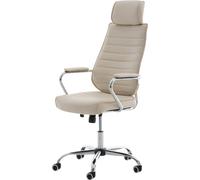Silla de oficina CLP Rako V2, tapizada en cuero sintético, con ajuste de altura continuo y mecanismo de inclinación, color: crema