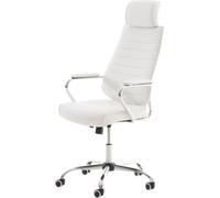 Silla de oficina CLP Rako V2, tapizada en cuero sintético, con ajuste de altura continuo y mecanismo de inclinación, color: blanco