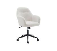 Silla de oficina con ruedas ajustable de metal y borreguito blanco - 57x57x94.5 cm