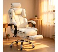 Silla de Oficina de Cuero, Silla para Juegos de Ordenador doméstico | Asiento acolchado en forma de silla de montar, reposabrazos móvil y base de metal resistente para trabajar(white)