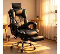 Silla de Oficina de Cuero, Silla para Juegos de Ordenador doméstico | Asiento acolchado en forma de silla de montar, reposabrazos móvil y base de metal resistente para trabajar(black)