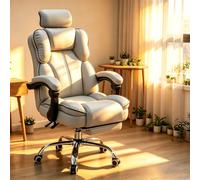 Silla de Oficina de Cuero, Silla para Juegos de Ordenador doméstico | Asiento acolchado en forma de silla de montar, reposabrazos móvil y base de metal resistente para trabajar(gray)