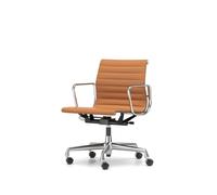 Silla de Oficina EA 118 con Mecanismo Giratorio, Reposabrazos E Inclinación, Estructura de Cuero Coñac y Cromo