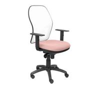 Silla De Oficina Ergonómica Con Mecanismo Sincro, Brazos Regulables Y Ajustable En Altura Respaldo De Malla Transpirable En Color Blanco Y Asiento Tapizados En Tejido Bali Color Rosa Piqueras Y Crespo