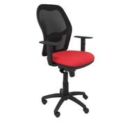 Silla De Oficina Ergonómica Con Mecanismo Sincro, Brazos Regulables Y Ajustable En Altura Respaldo De Malla Transpirable En Color Negro Y Asiento Tapizados En Tejido Bali Color Rojo Piqueras Y Crespo 