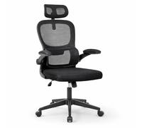 Silla de oficina ergonómica con respaldo de malla transpirable y reposacabezas ajustable | Asiento acolchado, reposabrazos abatibles y base resistente con ruedas giratorias | Diseño moderno