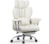 Silla de oficina ergonómica de cuero con respaldo alto y reposapiés para oficina en casa - Blanco - Nuevo
