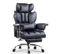 Silla de oficina ergonómica de cuero con respaldo alto y reposapiés para oficina en casa - Negra - Nuevo