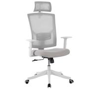 Silla de Oficina ergonómica de Respaldo Alto - Malla Transpirable - Reposacabezas y Soporte Lumbar Ajustables - Brazos abatibles - Respaldo reclinable y Base giratoria - Marco Blanco/Malla Gris
