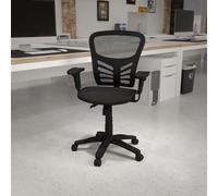 Silla de oficina ergonómica giratoria, de respaldo medio, transparente, con malla negra, multifuncional y para ejecutivos, con reposabrazos ajustables, estructura de metal. Dimensiones: 58.42 x