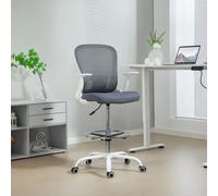 Silla de oficina ergonómica Homcom con reposapiés ajustable y reposabrazos elevables, respaldo de malla, altura ajustable, giro de 360 grados ° Gris
