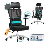 SONGMICS Silla de Oficina Ergonómica, Soporte Lumbar, Carga 150 kg | Silla de Escritorio de Malla, Reposacabezas Ajustables, Negro Tinta, Colección KIME OBN067BH01