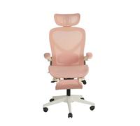 Silla de oficina ergonómica plegable compacta - soporte lumbar, asiento de malla completa, reposabrazos plegables, reposacabezas 3d, reposapiés de trabajo - rosa