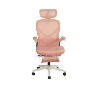 Silla de oficina ergonómica plegable pequeña - soporte lumbar, reposabrazos plegables, reposacabezas 3d, cojín de esponja y pedales de trabajo - rosa