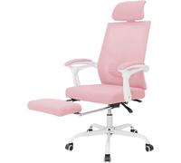 Silla de oficina ergonómica - Taburete de oficina - Silla de trabajo - Silla de escritorio con reposapiés - Silla giratoria rosa