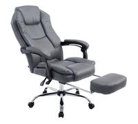 CLP Silla de Oficina Ergonómica con Reposapiés Castle, Silla de Escritorio Acolchada de Cuero Sintético, Giratoria y Ajustable en Altura, Color:Gris