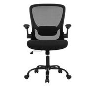 Silla de oficina giratoria ergonómica de malla con soporte lumbar acolchado y reposabrazos abatibles, negra
