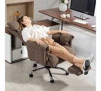 Silla de Oficina HOMCOM con Soporte Lumbar, Reposabrazos, Reposapiés, Altura Ajustable, Giratoria, Tapizada en Franela, Color Marrón