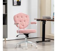 Silla de oficina HOMCOM, silla de escritorio ergonómica con función de balanceo, funda con botones, altura ajustable, silla para ordenador con función giratoria para oficina en casa, forro polar rosa