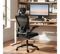 Silla de oficina HOMCOM, silla de escritorio ergonómica con reposabrazos altos plegables, soporte lumbar ajustable, respaldo, silla giratoria con función de balanceo y altura ajustable, cubierta de