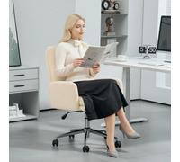 Silla de oficina HOMCOM, silla de escritorio ergonómica con reposabrazos, silla giratoria ajustable en altura con función de reclinación, tapizada en lana óptica, color blanco crema