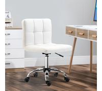 Silla de oficina HOMCOM, silla de escritorio ergonómica sin reposabrazos, silla giratoria ajustable en altura, silla de ordenador para oficina, estudio, piel sintética, color blanco