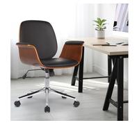 CLP Silla de oficina Kemberg – Cuero, estructura de madera, regulable en altura, Nuez/Negro