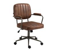 CLP Silla de oficina Natrona – piel sintética, acolchada, estilo industrial, ruedas, coñac