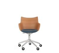 Silla de Oficina Q/Wood Cromo/Madera Clara con Tapizado Azul