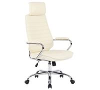 Silla de oficina CLP Rako, tapizada en cuero genuino, con ajuste continuo y mecanismo de inclinación | Color: crema