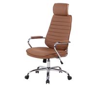 CLP Silla ergonómica Rako, Ajustable en Altura, giratoria, Cuero sintético, Respaldo con reposacabezas, Brazos Acolchados Color:marrón Claro