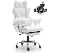 Silla de oficina reclinable con reposapiés, silla de oficina de alta resistencia con tapicería de cuero sintético, sillas de oficina ejecutivas grandes y resistentes con soporte lumbar, base de metal