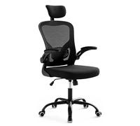 Silla de oficina Relaxdays, con altura ajustable, giratoria, función de inclinación, soporte lumbar y reposacabezas, malla, silla giratoria ergonómica, color