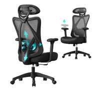 SONGMICS OBN063B01 Silla de Oficina ergonómica - Silla de Malla - Cojín Lumbar y Almohada Ajustables - Carga máxima: 150 kg - Altura Ajustable - Negro Tinta