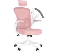Silla de oficina - Silla de oficina ergonómica - Silla giratoria con soporte lumbar - reposacabezas, reposabrazos y altura ajustables - color blanco y rosa