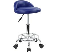 Silla de oficina, silla mecedora, altura ajustable, silla giratoria con respaldo bajo y reposapiés, fabricada en cuero sintético (PU), color azul