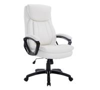 CLP Silla De Oficina XL Platon En Simil Cuero & Base con Ruedas I Silla De Escritorio Ergonómica Regulable En Altura, Color:Blanco