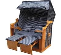 Silla de playa grande (XXL) para la costa del Mar Báltico o del Mar del Norte, 120 cm de ancho, con tejido de polietileno, toldo ajustable (tela con estampado de rayas verticales negras)
