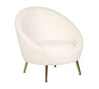 Silla De Terciopelo Blanco Respaldo Redondo Patas Doradas Para Salón Estilo Glamour Retro Langa